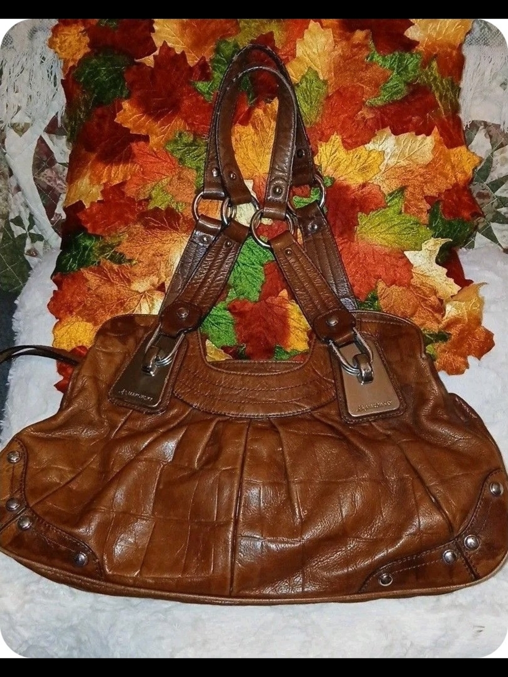 B. Makowsky Vintage Brown Shoulder Croc-Embossed Leather Purse